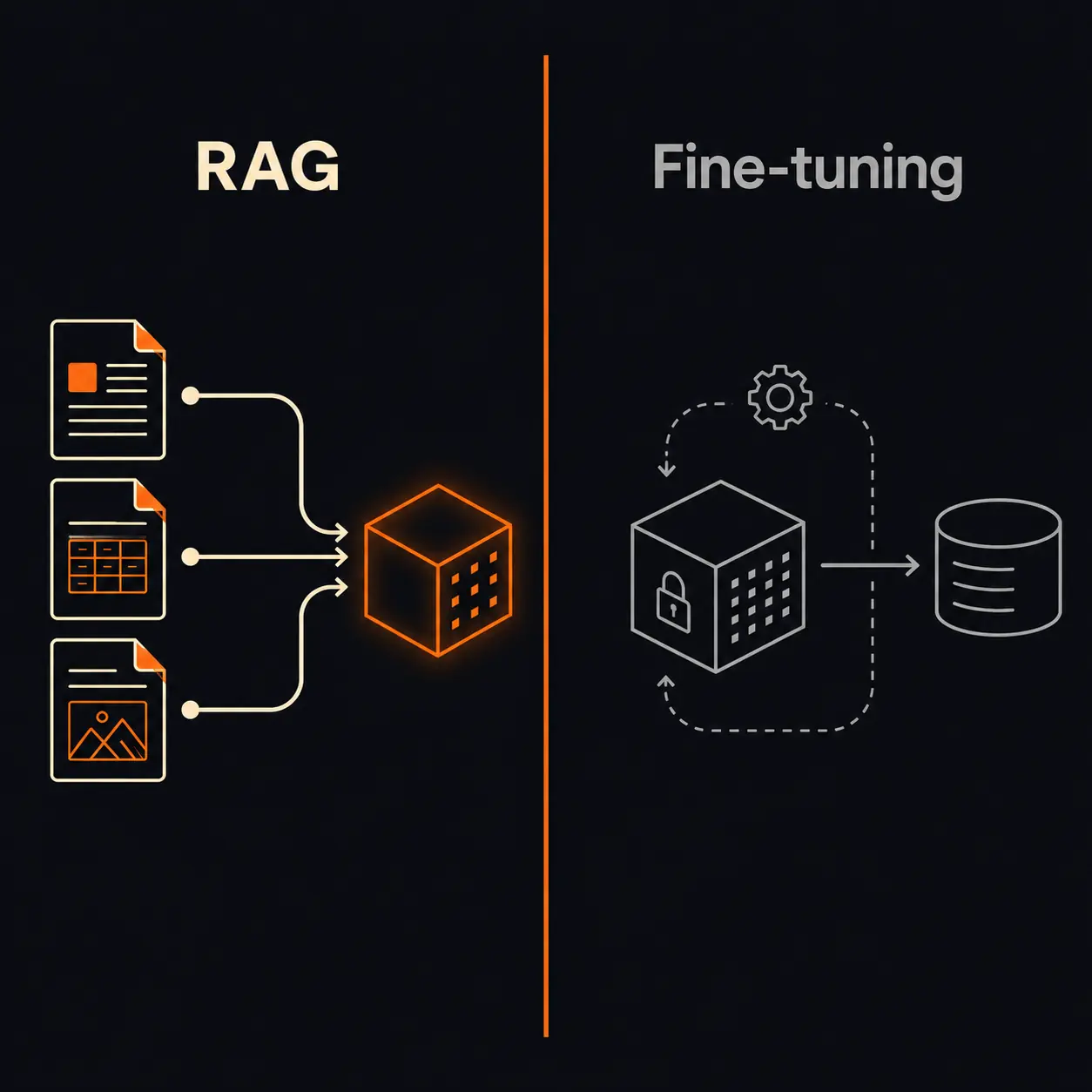 RAG vs Fine-tuning — diferențe esențiale Comparație RAG vs Fine-tuning: retrieval la runtime vs reantrenare model